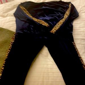 Velour 2 piece navy blue with leopard strips on each sides. Shirt off shoulder